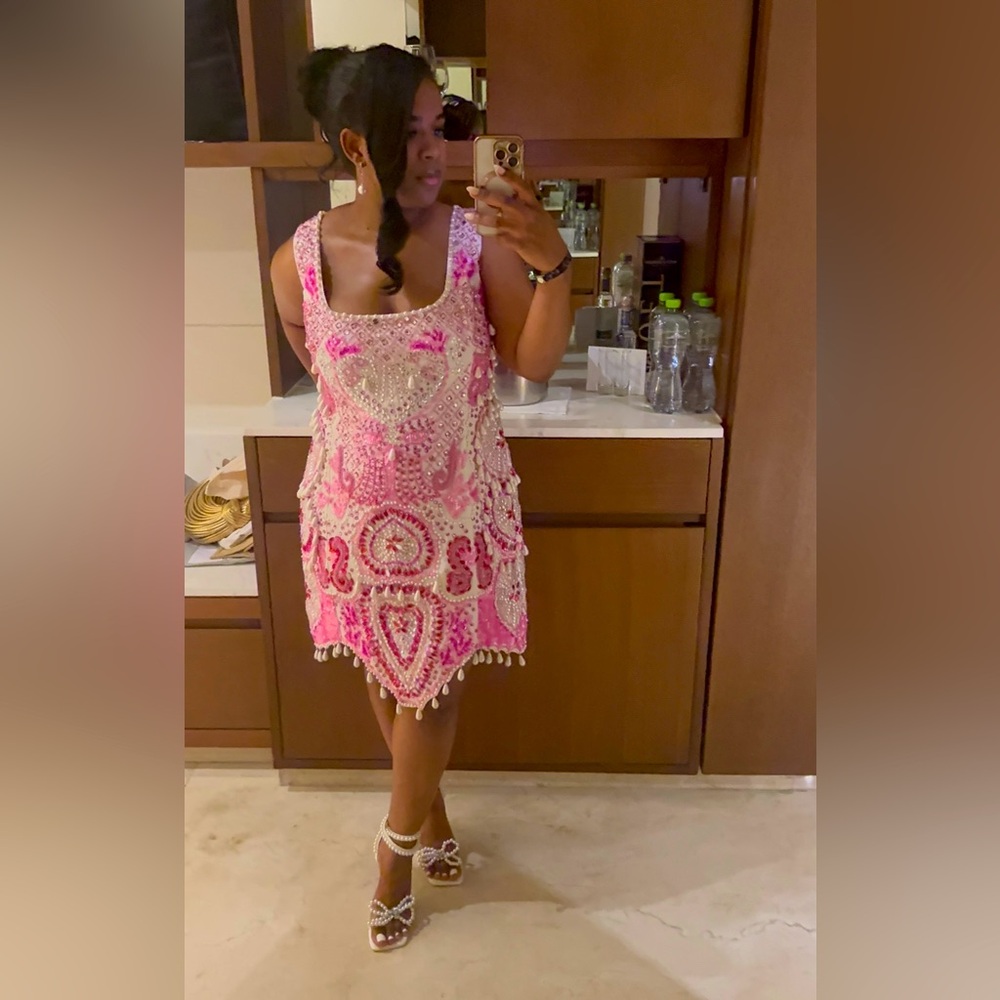 ASOS LUXE gem encrusted mini dress with pearl embellishment